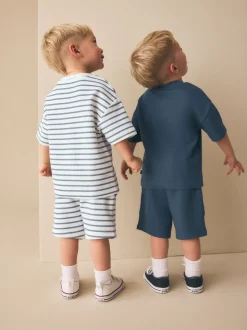 Blauw/witte streep - Short Sleeve T-Shirt and Shorts Set 2 Pack (3mths-7yrs)