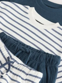 Blauw/witte streep - Short Sleeve T-Shirt and Shorts Set 2 Pack (3mths-7yrs)