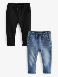 Blauw-zwart denim - Set van 2 superzachte jeans met stretch en elastische taille (3mnd-7jr)
