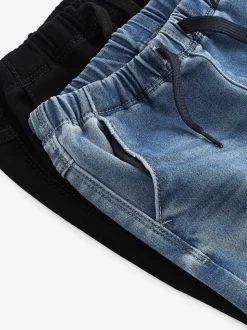 Blauw-zwart denim - Set van 2 superzachte jeans met stretch en elastische taille (3mnd-7jr)