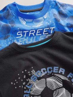 Blauw/zwart met voetbal - Verpakking van 2 pyjama's met lange mouwen (3-16 jr)