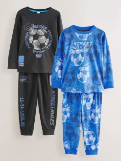 Blauw/zwart met voetbal - Verpakking van 2 pyjama's met lange mouwen (3-16 jr)