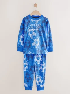 Blauw/zwart met voetbal - Verpakking van 2 pyjama's met lange mouwen (3-16 jr)