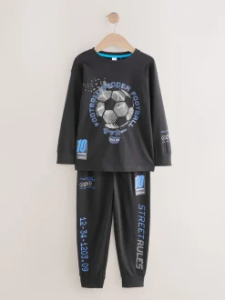 Blauw/zwart met voetbal - Verpakking van 2 pyjama's met lange mouwen (3-16 jr)