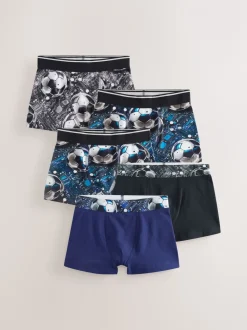Blauw/zwart met voetbalprint - Verpakking van 5 boxers (2-16jr)