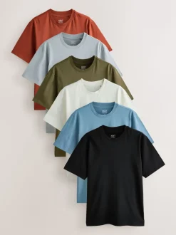 Blauw/zwart/oranje/groen/grijs/ecru wit - Normale Pasvorm - Essential katoenen T-shirts verpakking van 6