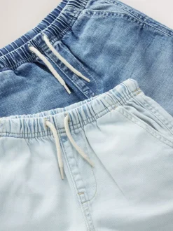 Bleek/middenblauw - Bermuda denim shorts met elastische taille verpakking van 2 (3 - 16 jr)