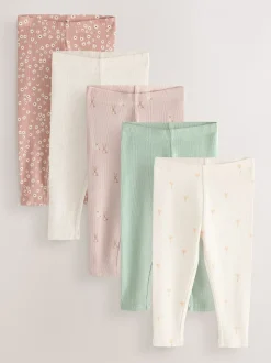 Bloemenmotief - Verpakking van 5 geribbelde Leggings (3mnd -7jr)
