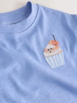 Blue Cupcake - Short Sleeve Embroidered T-Shirt (3mths-7yrs)
