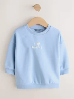 Blue I Love Snacks - Sweatshirt met ronde hals en all-over print (3 mnd - 7 jr)