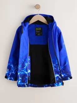 Blue Lightning Print - Waterdichte jas met fleece voering en capuchon (3-17jr)