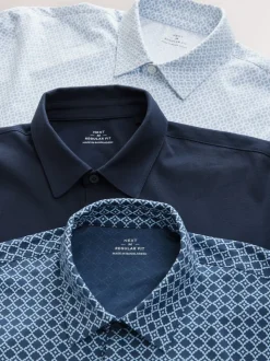 Blue marineblauw met geometrisch motief - Set van 3 jersey poloshirts met korte mouwen
