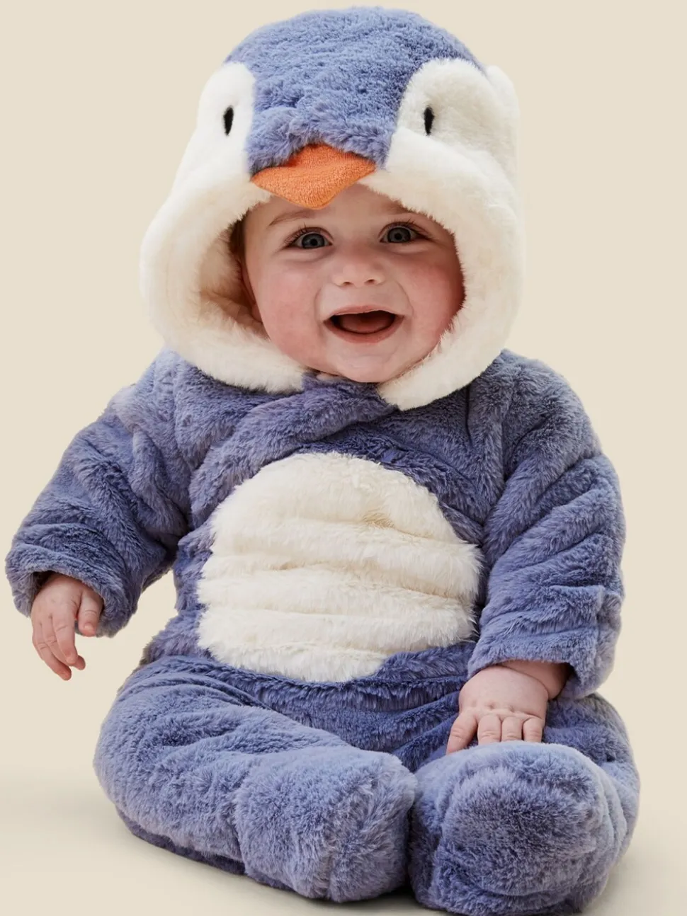 Blue Penguin Faux Fur - MORI Supersoft Zip Up Pramsuit