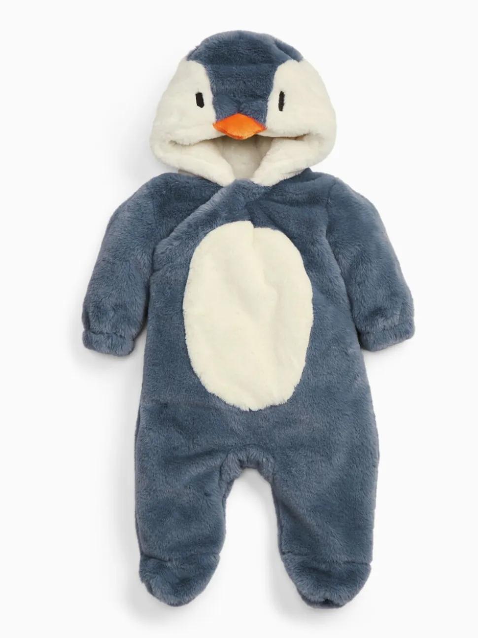 Blue Penguin Faux Fur - MORI Supersoft Zip Up Pramsuit