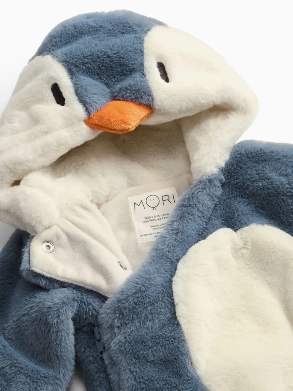 Blue Penguin Faux Fur - MORI Supersoft Zip Up Pramsuit