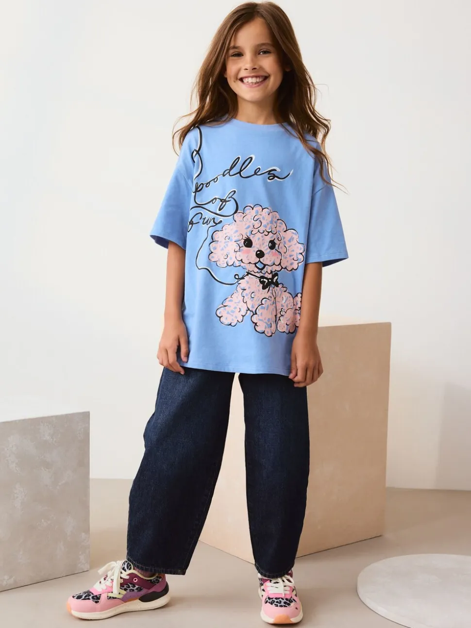 Blue Poodle - Oversized T-shirt met grafische print (3-16jr)