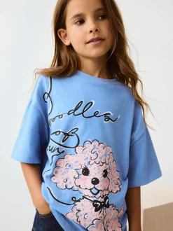 Blue Poodle - Oversized T-shirt met grafische print (3-16jr)