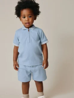 Blue Zip Neck - Set van poloshirt met korte mouwen en short (3mnd-7jr)