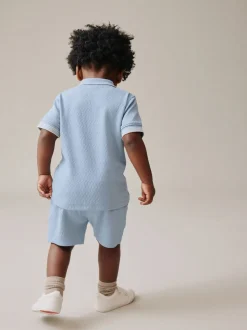Blue Zip Neck - Set van poloshirt met korte mouwen en short (3mnd-7jr)