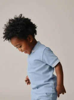 Blue Zip Neck - Set van poloshirt met korte mouwen en short (3mnd-7jr)