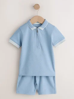 Blue Zip Neck - Set van poloshirt met korte mouwen en short (3mnd-7jr)