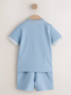Blue Zip Neck - Set van poloshirt met korte mouwen en short (3mnd-7jr)