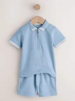 Blue Zip Neck - Set van poloshirt met korte mouwen en short (3mnd-7jr)