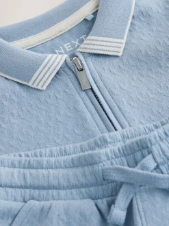 Blue Zip Neck - Set van poloshirt met korte mouwen en short (3mnd-7jr)