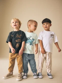 Blue/Black/White Vehicles - Set van 3 T-shirts met korte mouwen en joggingbroeken (3mnd -7jr)