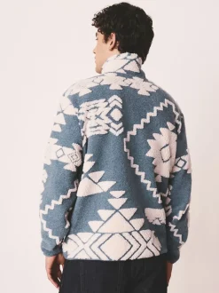 Blue/Ecru Geometric Matching Family - Zip Neck Printed Fleece