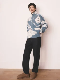 Blue/Ecru Geometric Matching Family - Zip Neck Printed Fleece