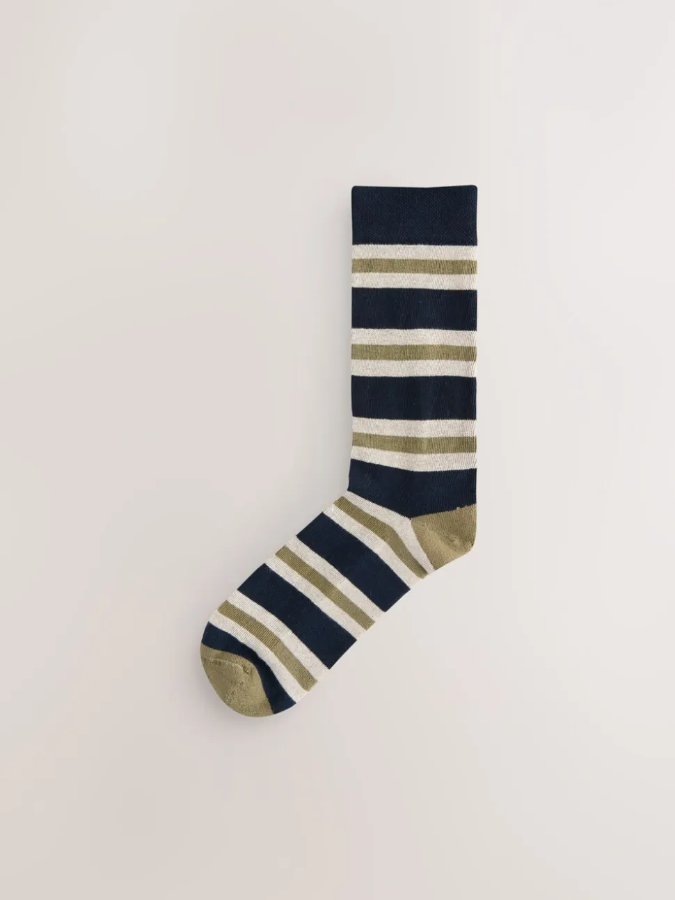 Blue/Ecru Striped - Cushioned Sole Comfort Socks 5 Pack