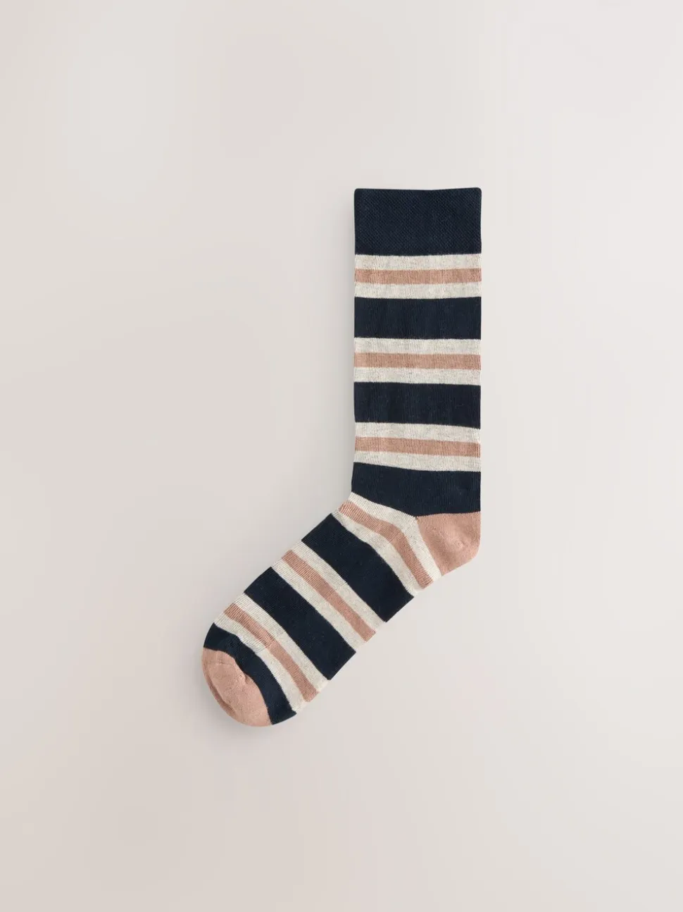 Blue/Ecru Striped - Cushioned Sole Comfort Socks 5 Pack