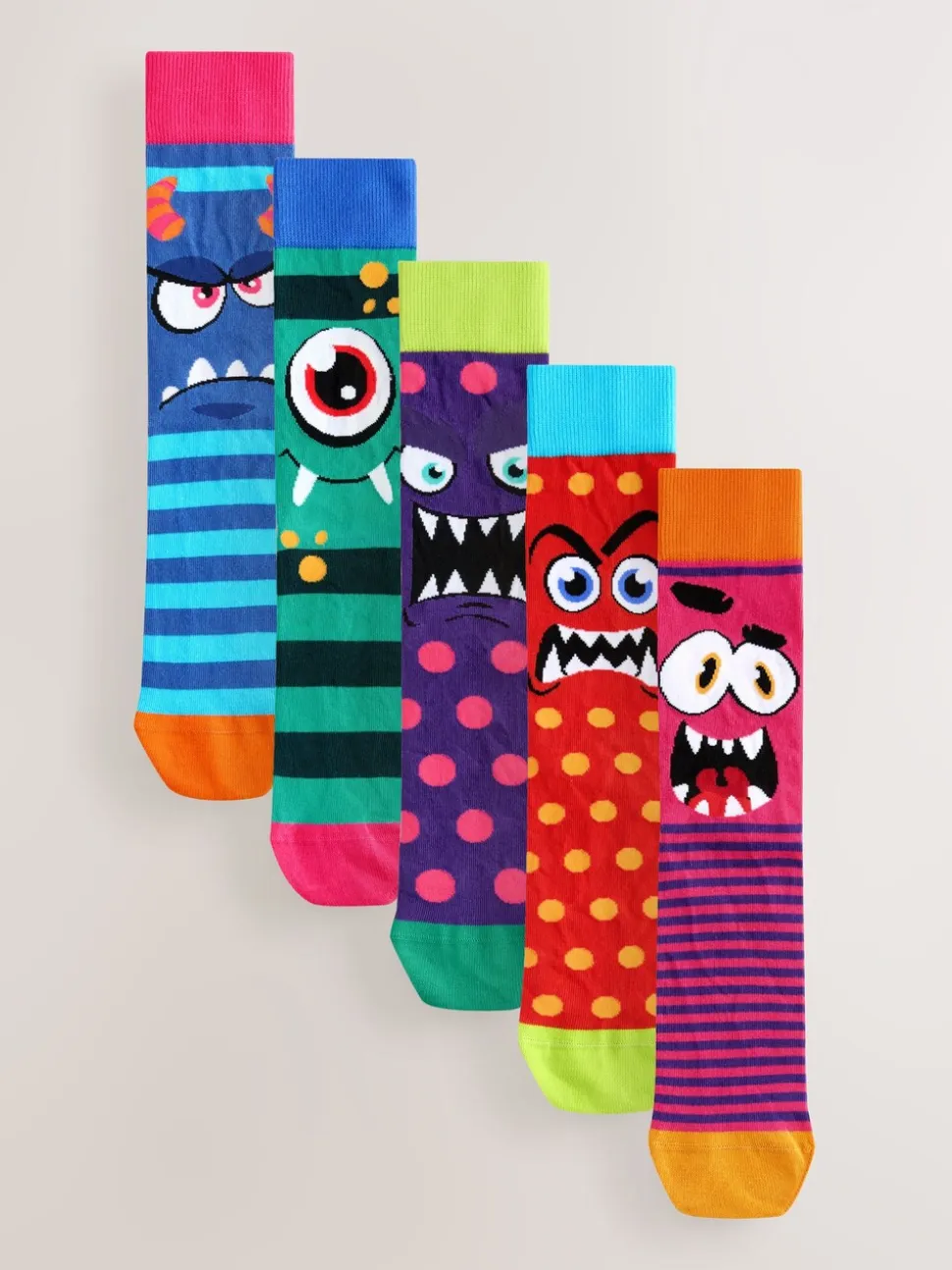 Blue/Green/Red Monster - Set van 5 sokken met patroon