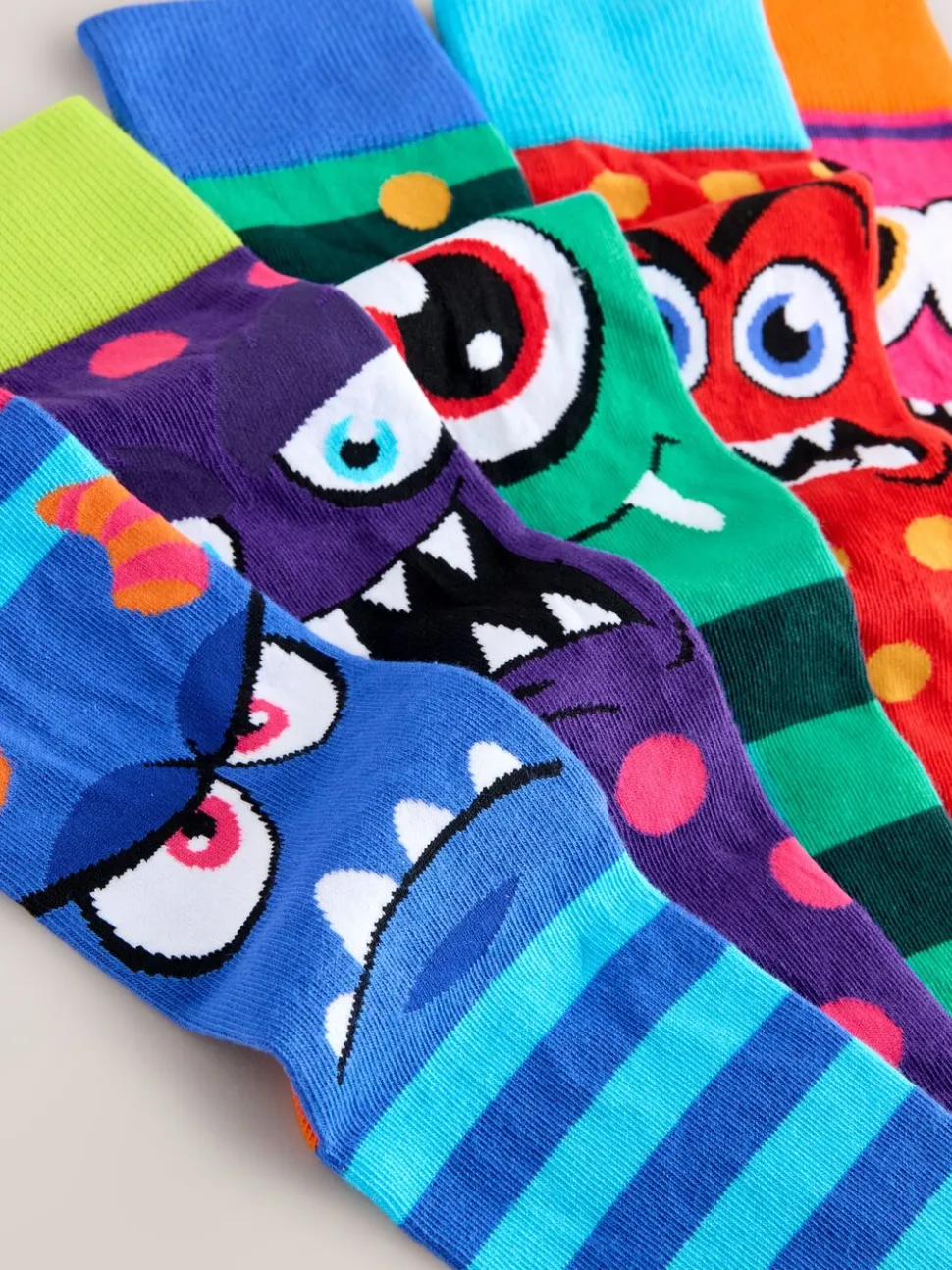 Blue/Green/Red Monster - Set van 5 sokken met patroon