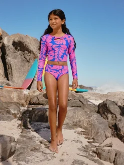 Blue/Pink Floral Print - Bikini met lange mouwen (3-16 jr)