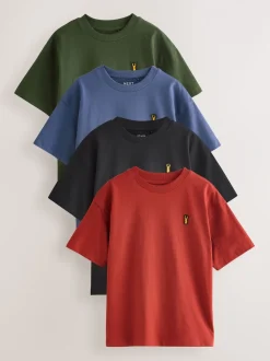 Blue/Rust/Khaki/Black - Verpakking van 4 ruimvallende T-shirts met korte mouwen (3-16jr)