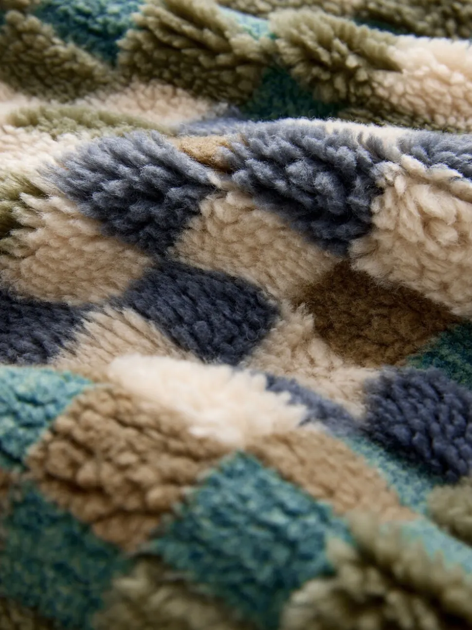 Blue/Tan Checkerboard - Half met rits - Fleece trui met print