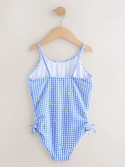 Blue/White Gingham Lemon - Strappy Ruched Swimsuit (3-16yrs)