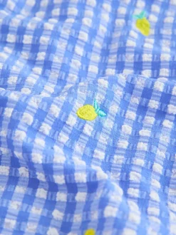 Blue/White Gingham Lemon - Strappy Ruched Swimsuit (3-16yrs)