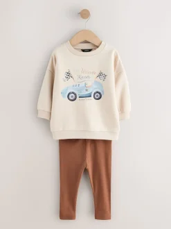 Blue/White Stripe/Car - Set van 2 sweatshirts en leggings (3mnd -7jr)