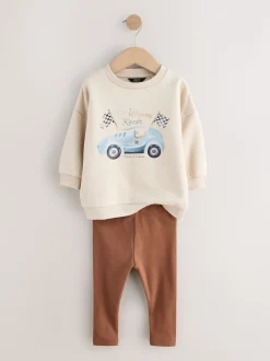 Blue/White Stripe/Car - Set van 2 sweatshirts en leggings (3mnd -7jr)