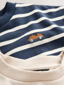 Blue/White Stripe/Car - Set van 2 sweatshirts en leggings (3mnd -7jr)