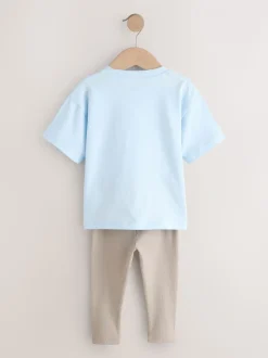 Blue/White/Brown - Short Sleeve Top and Leggings Set 3 Pack (3mths-7yrs)