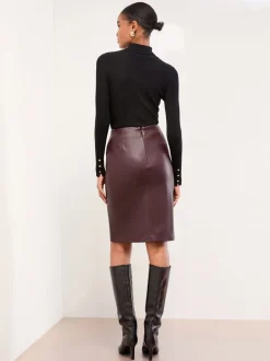 Bordeaux Rood imitatieleer - Lipsy - Midi-rok met zijsplit