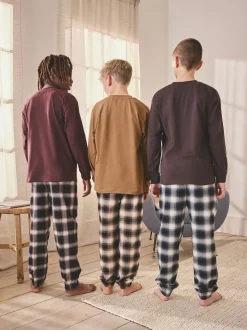 Bordeaux Rood/Bruin - Verpakking van 3 geweven geruite pyjama's (3-16 jr)