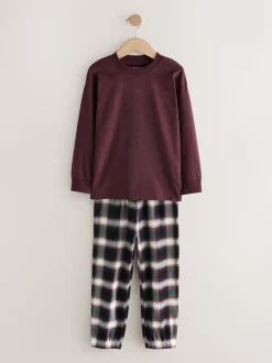 Bordeaux Rood/Bruin - Verpakking van 3 geweven geruite pyjama's (3-16 jr)