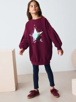 Bordeauxrode Pailletten ster - Trui-jurk (3-16 jr)