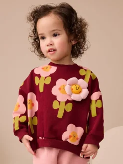 Bordeauxrode Smiley Bloemenprint - Sweatshirt met ronde hals (3 mnd-7 jr)