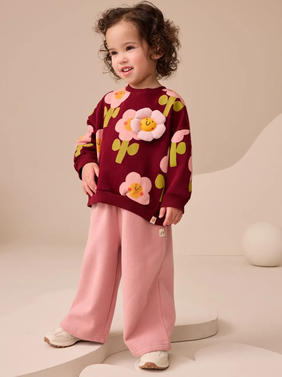Bordeauxrode Smiley Bloemenprint - Sweatshirt met ronde hals (3 mnd-7 jr)